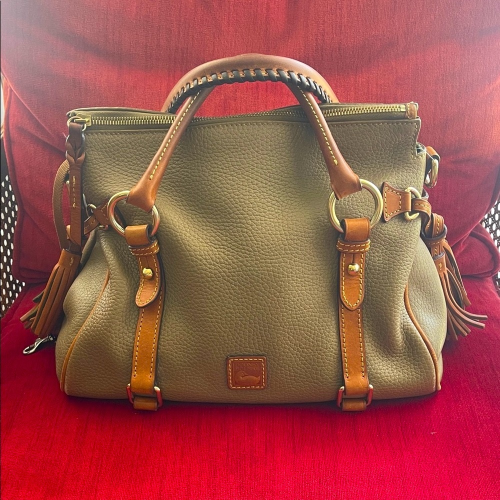 Dooney & Bourke Olive and Tan Vintage Leather Satchel